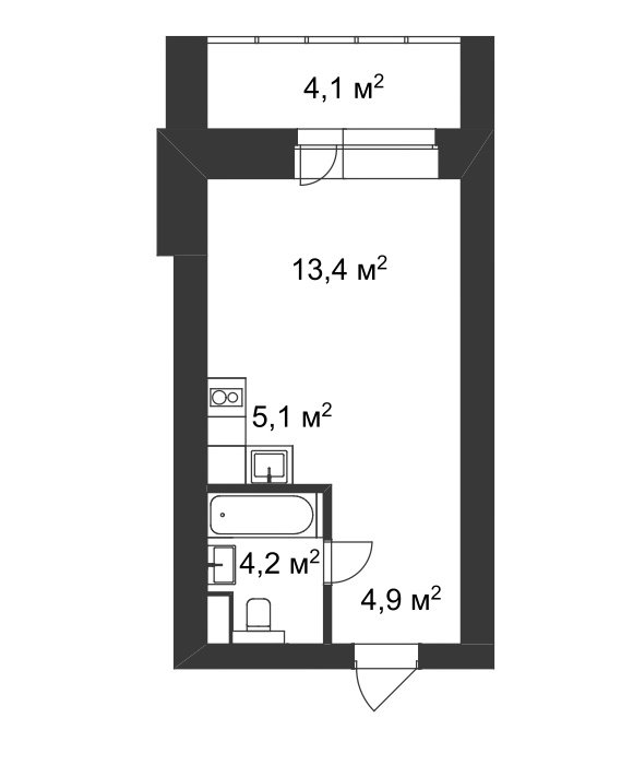 4 этаж 1-комнатн. 29 кв.м.