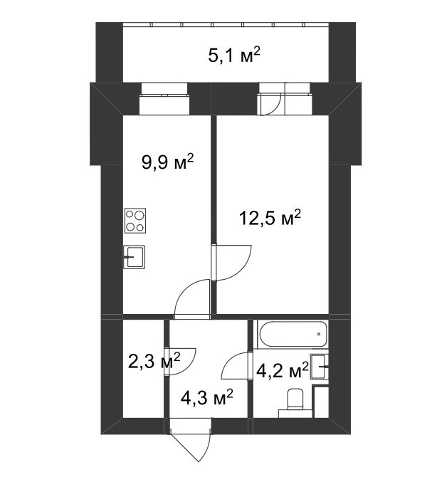 4 этаж 1-комнатн. 35 кв.м.